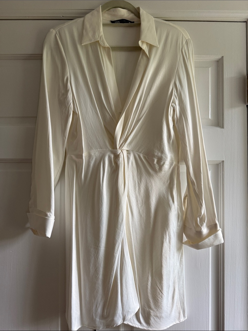 Zara Cream Knot-Front Long Sleeve Chemise